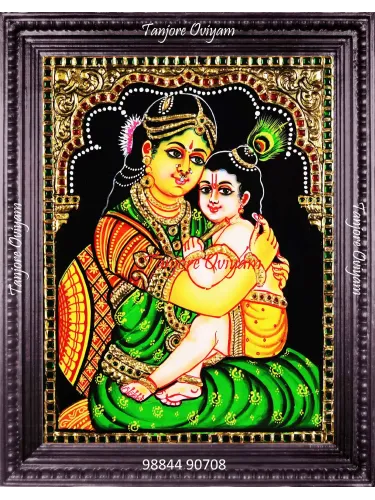 Yashodha Krishna Thanjavur painting showing maternal devotion with traditional Tanjore gold foil work